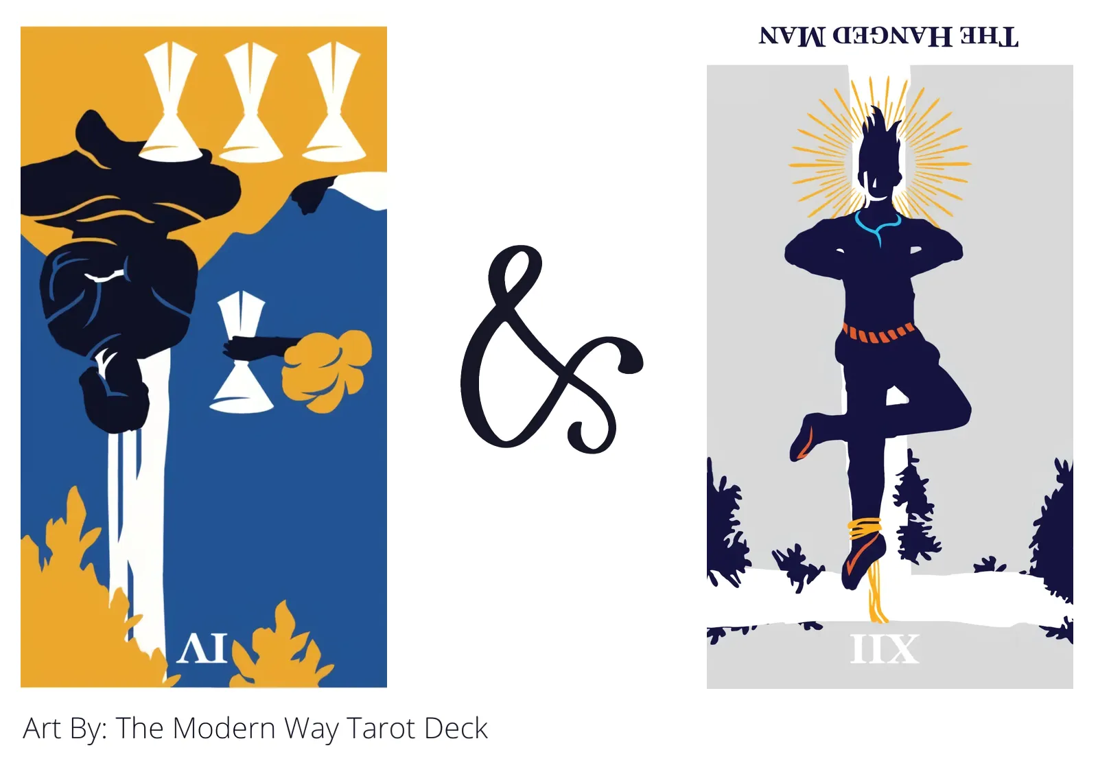 four of cups reversed and the hanged man reversed tarot cards together