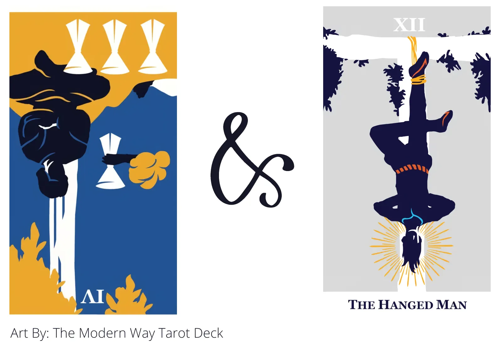 four of cups reversed and the hanged man tarot cards together