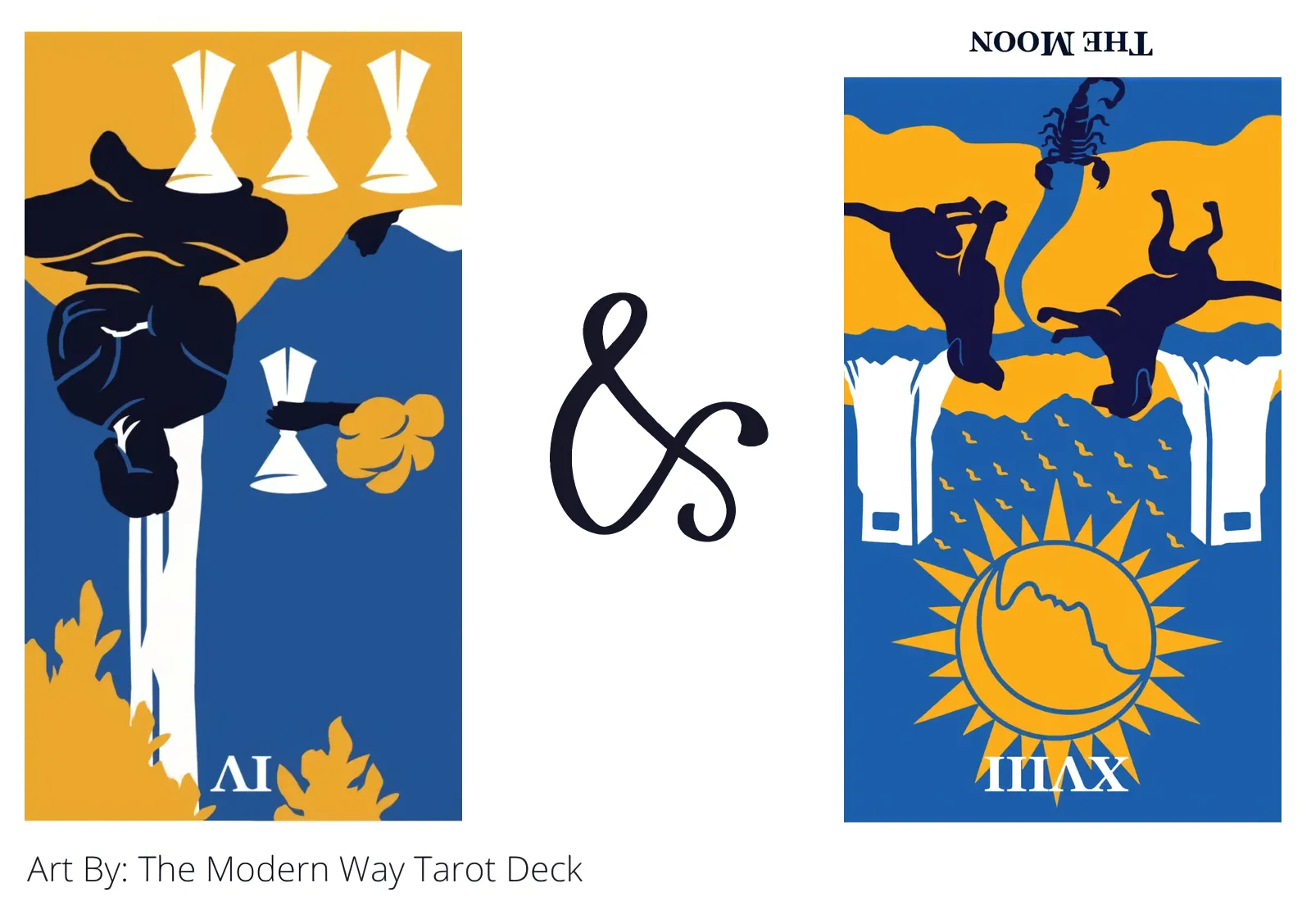 four of cups reversed and the moon reversed tarot cards together