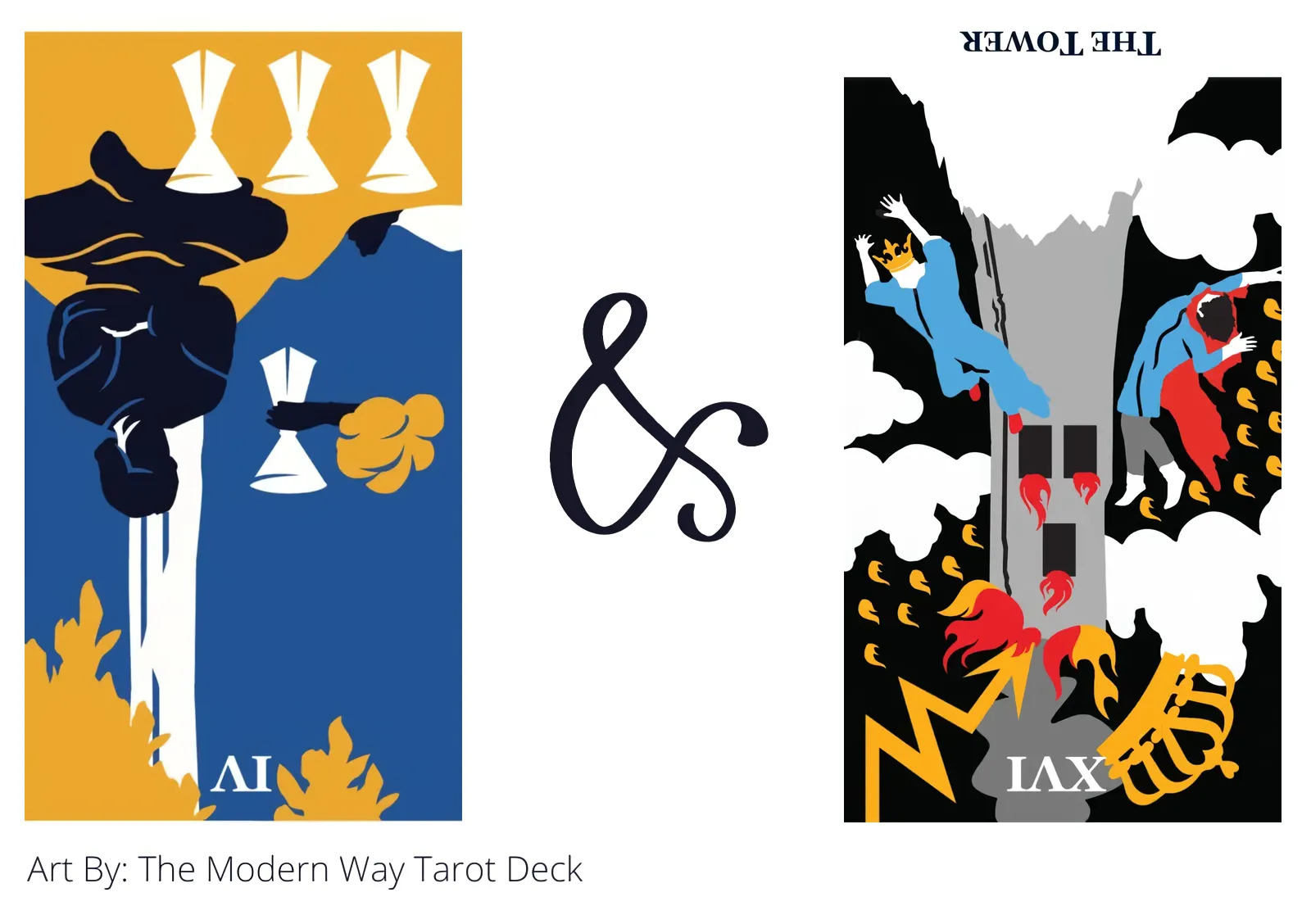 four of cups reversed and the tower reversed tarot cards together