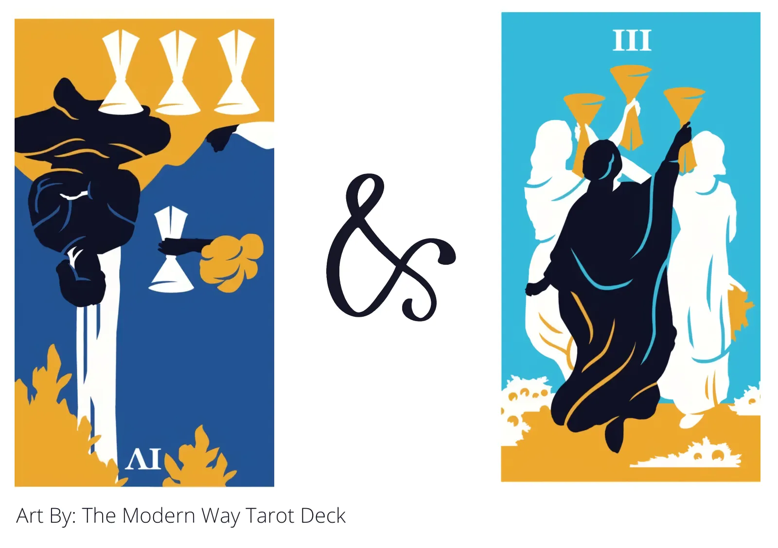 four of cups reversed and three of cups tarot cards together