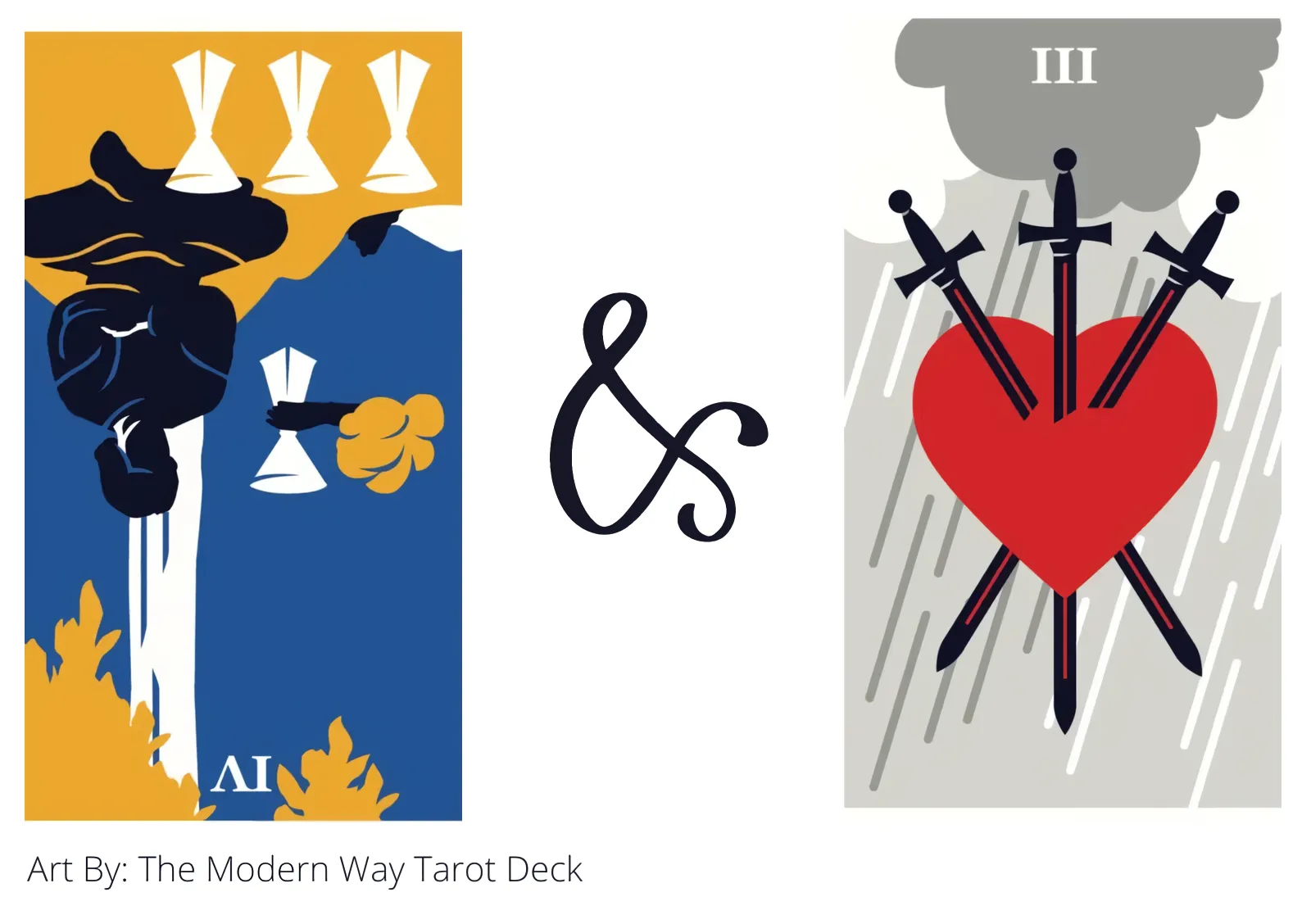four of cups reversed and three of swords tarot cards together