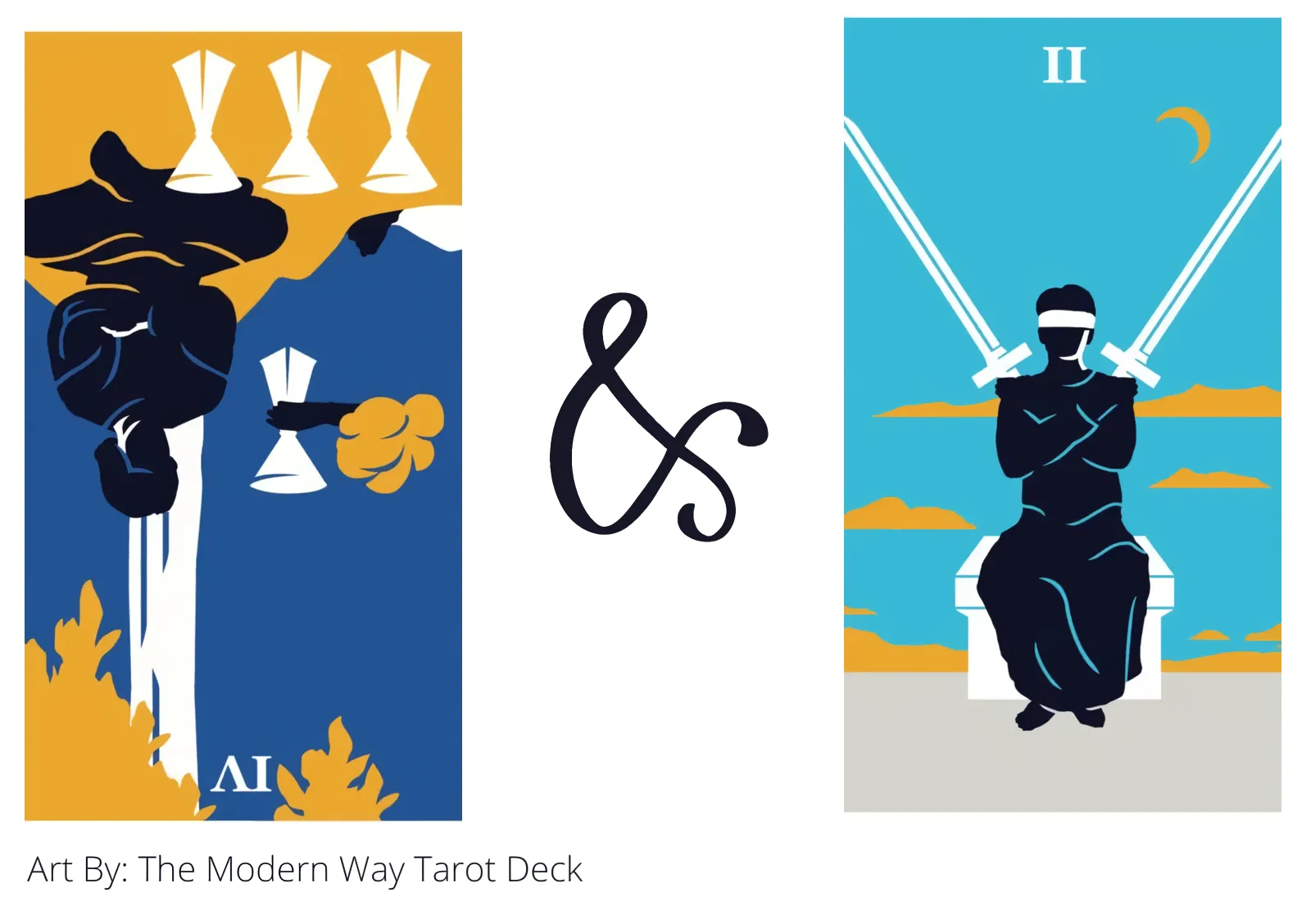 four of cups reversed and two of swords tarot cards together