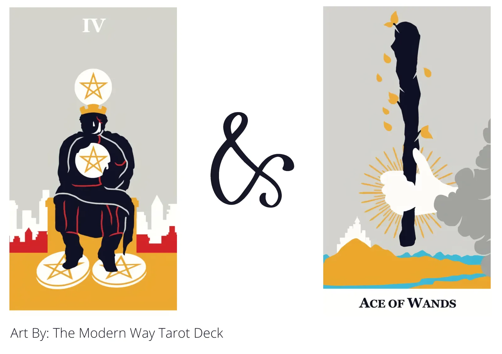four of pentacles and ace of wands tarot cards together