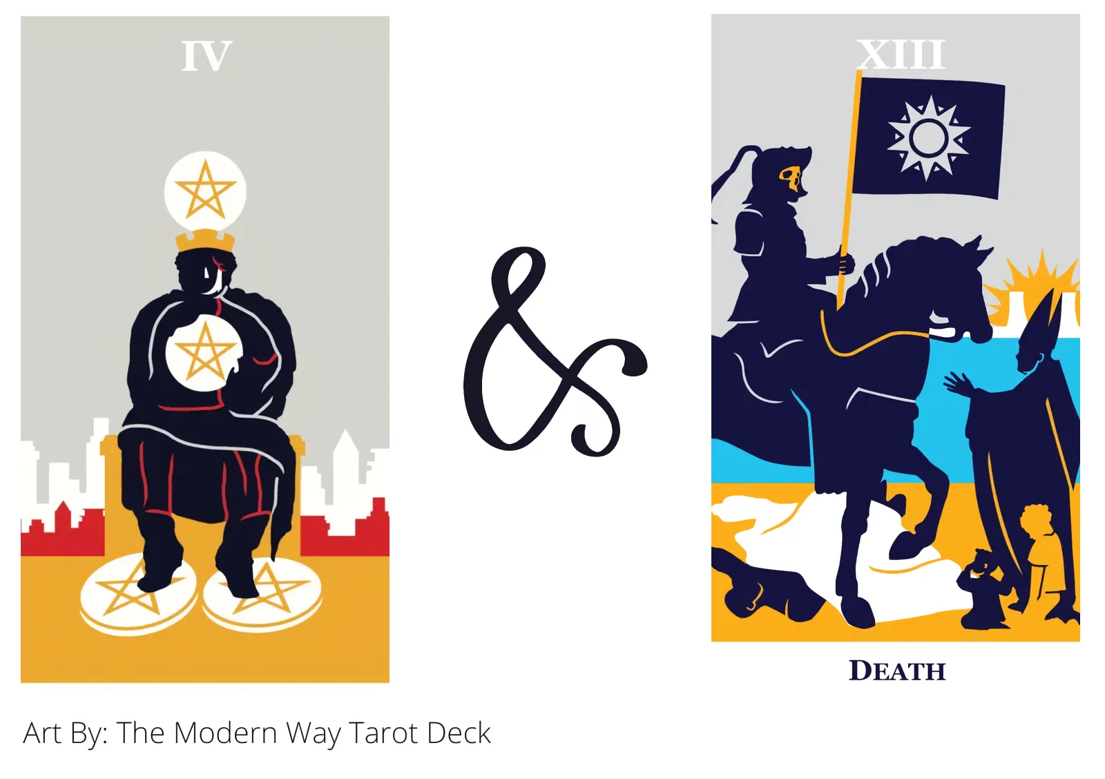 four of pentacles and death tarot cards together