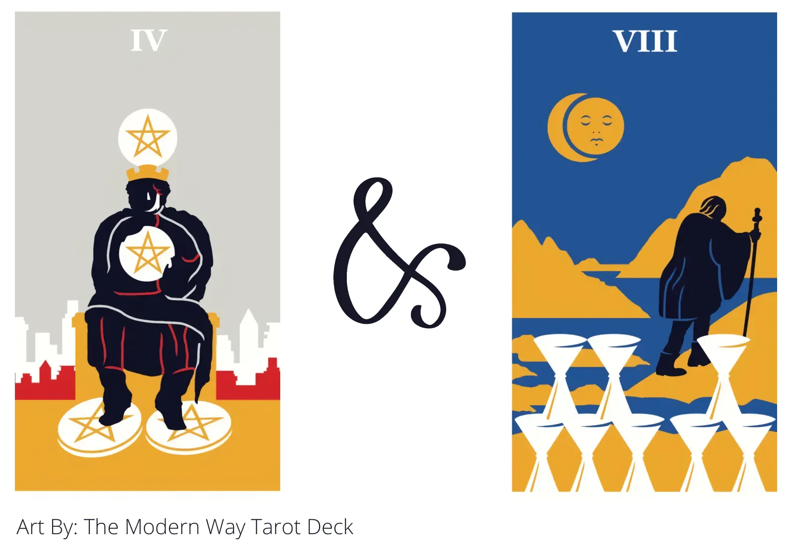 four of pentacles and eight of cups tarot cards together