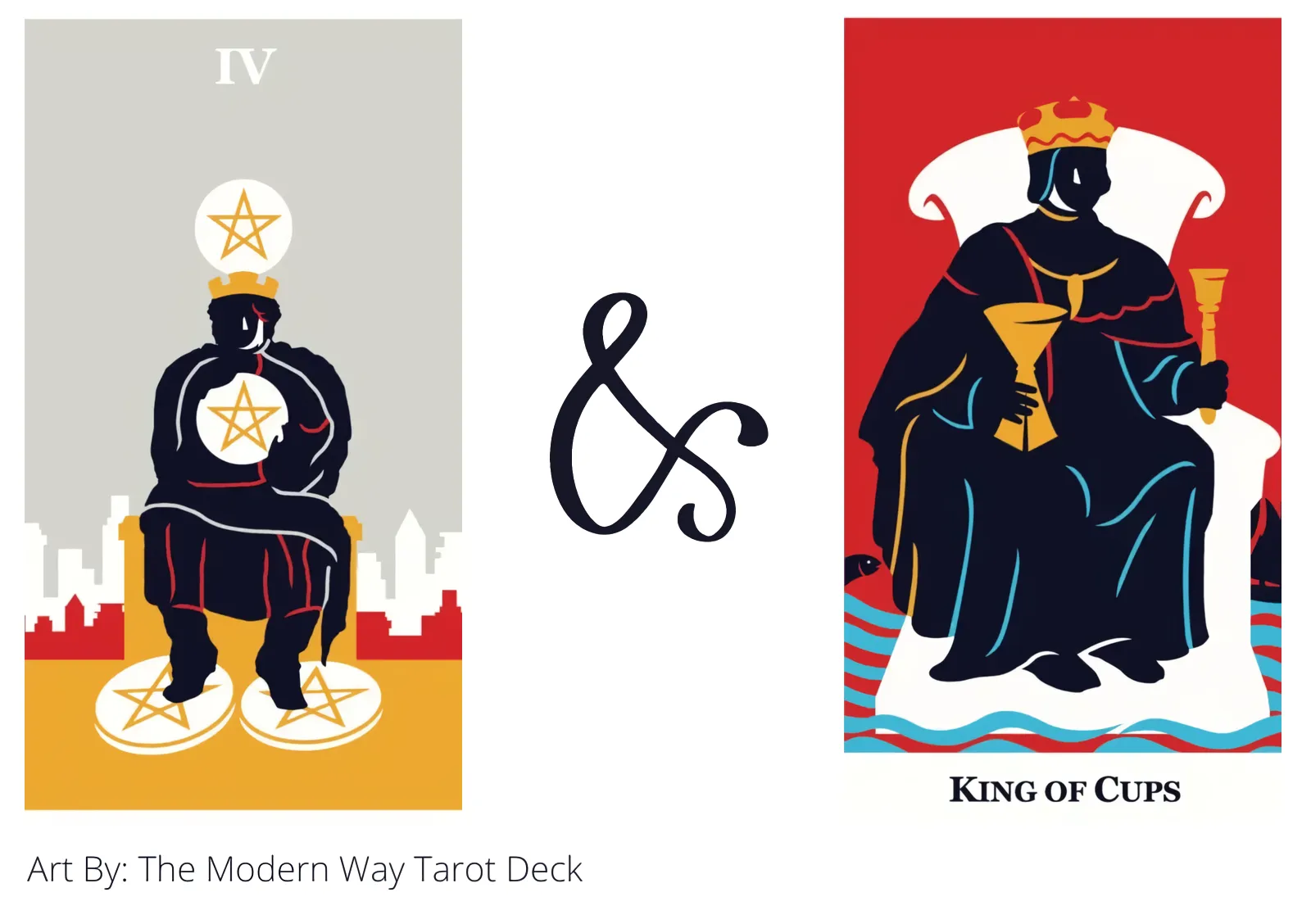 four of pentacles and king of cups tarot cards together