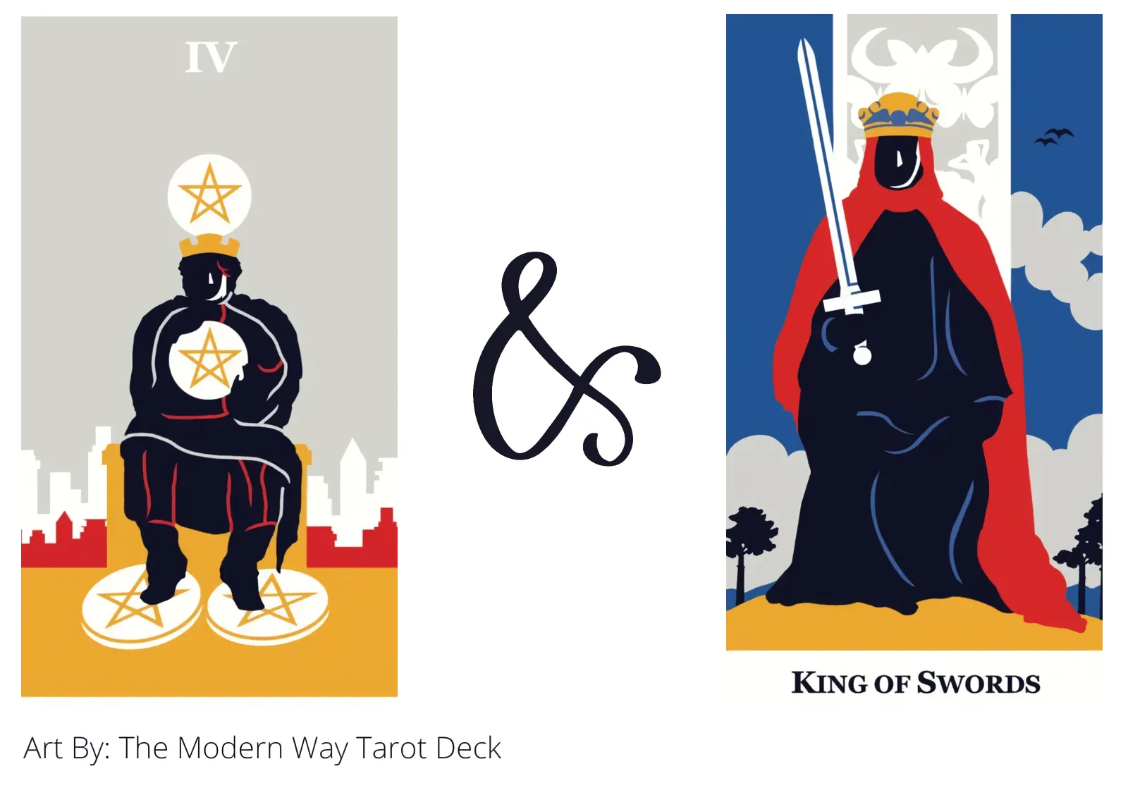 four of pentacles and king of swords tarot cards together