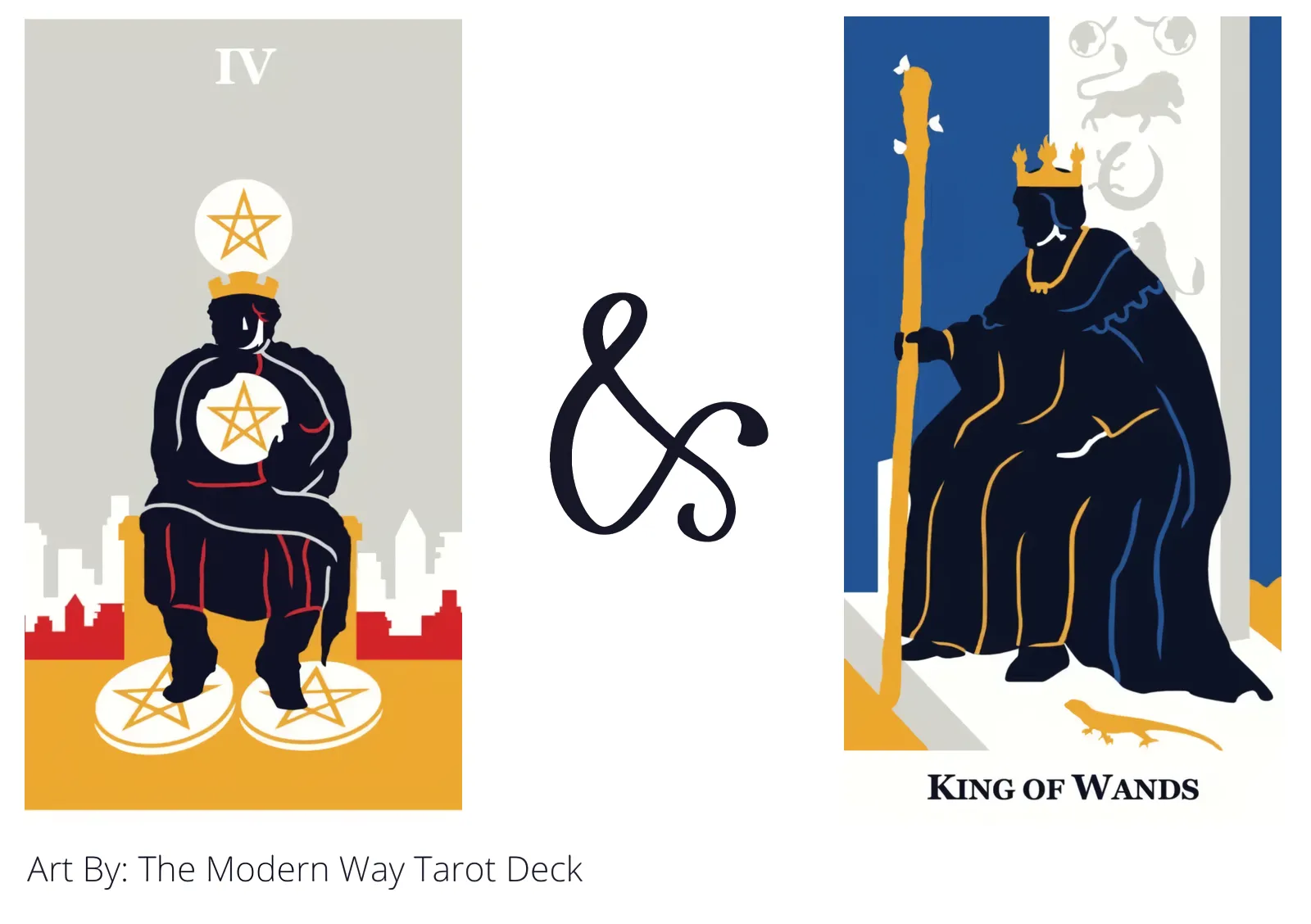 four of pentacles and king of wands tarot cards together