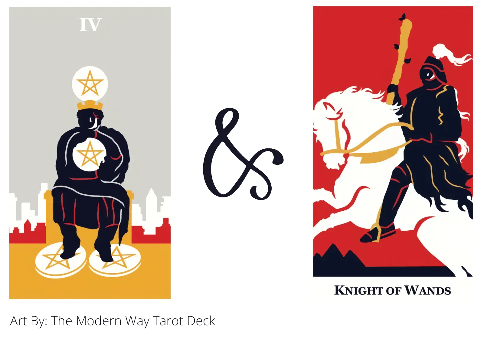four of pentacles and knight of wands tarot cards together