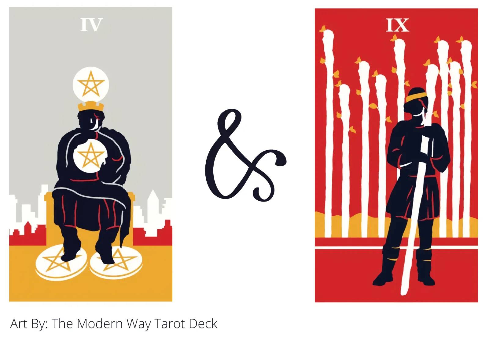 four of pentacles and nine of wands tarot cards together