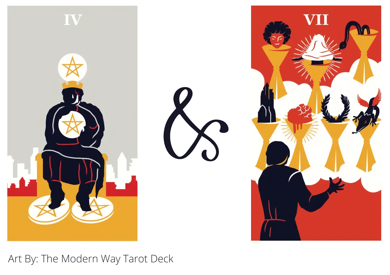 four of pentacles and seven of cups tarot cards together