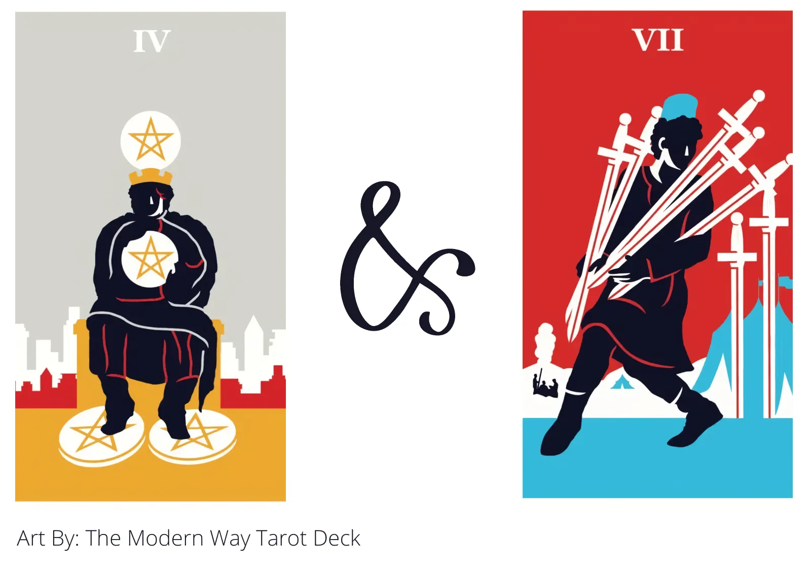 four of pentacles and seven of swords tarot cards together