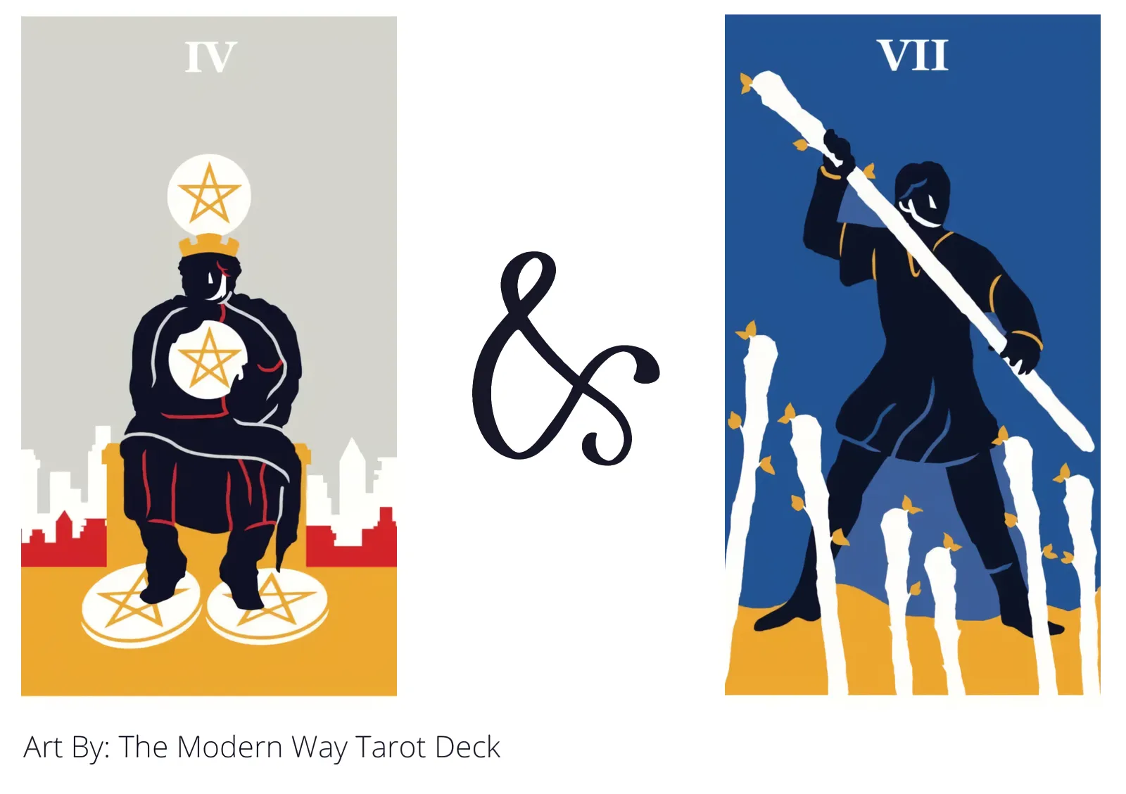 four of pentacles and seven of wands tarot cards together