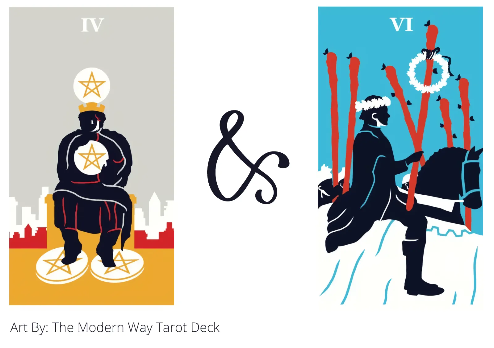 four of pentacles and six of wands tarot cards together