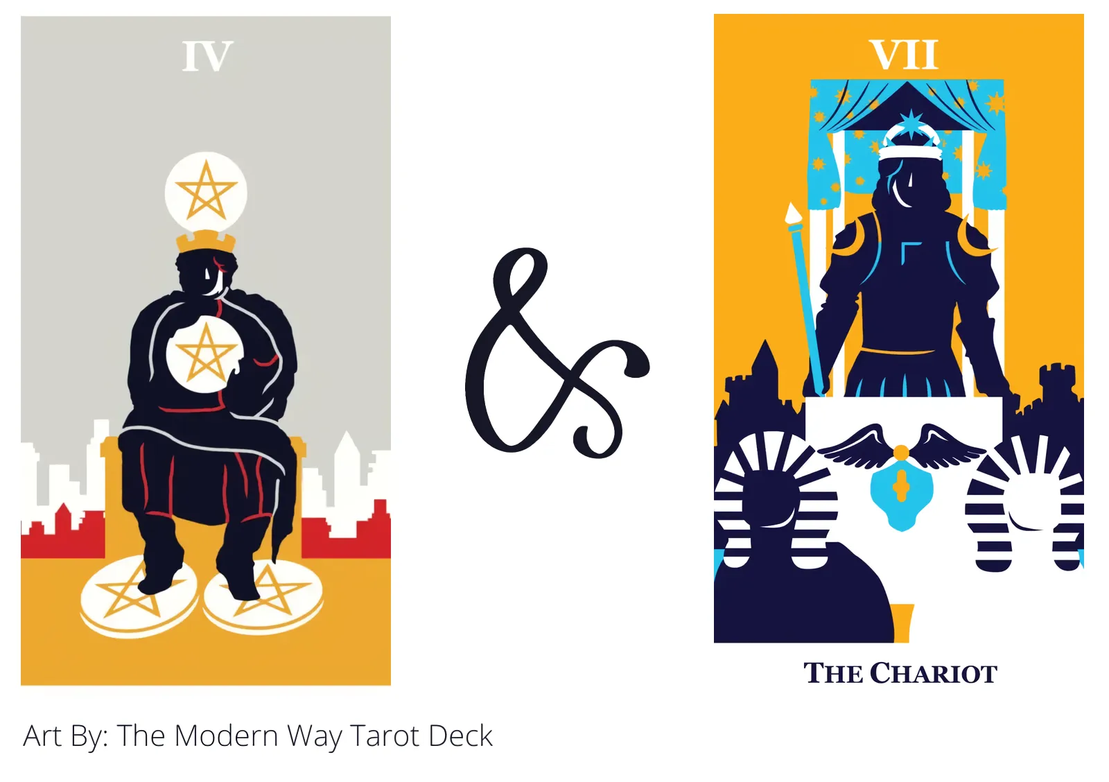 four of pentacles and the chariot tarot cards together