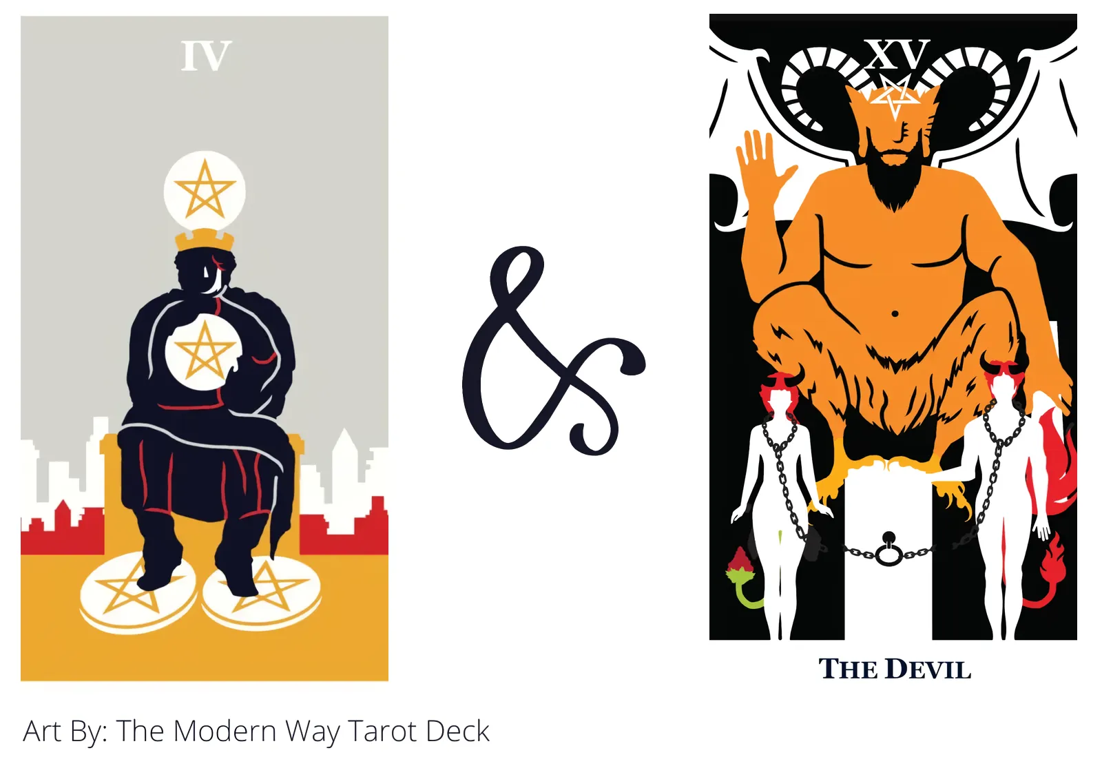 four of pentacles and the devil tarot cards together