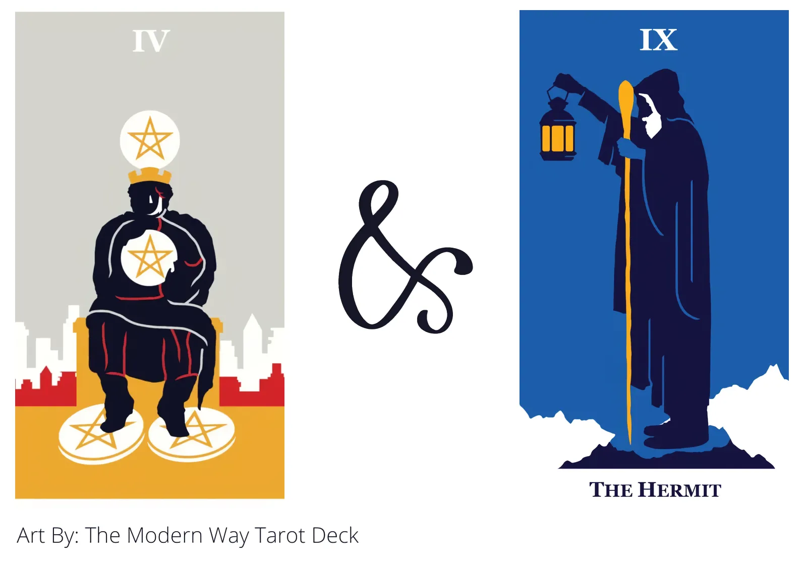 four of pentacles and the hermit tarot cards together