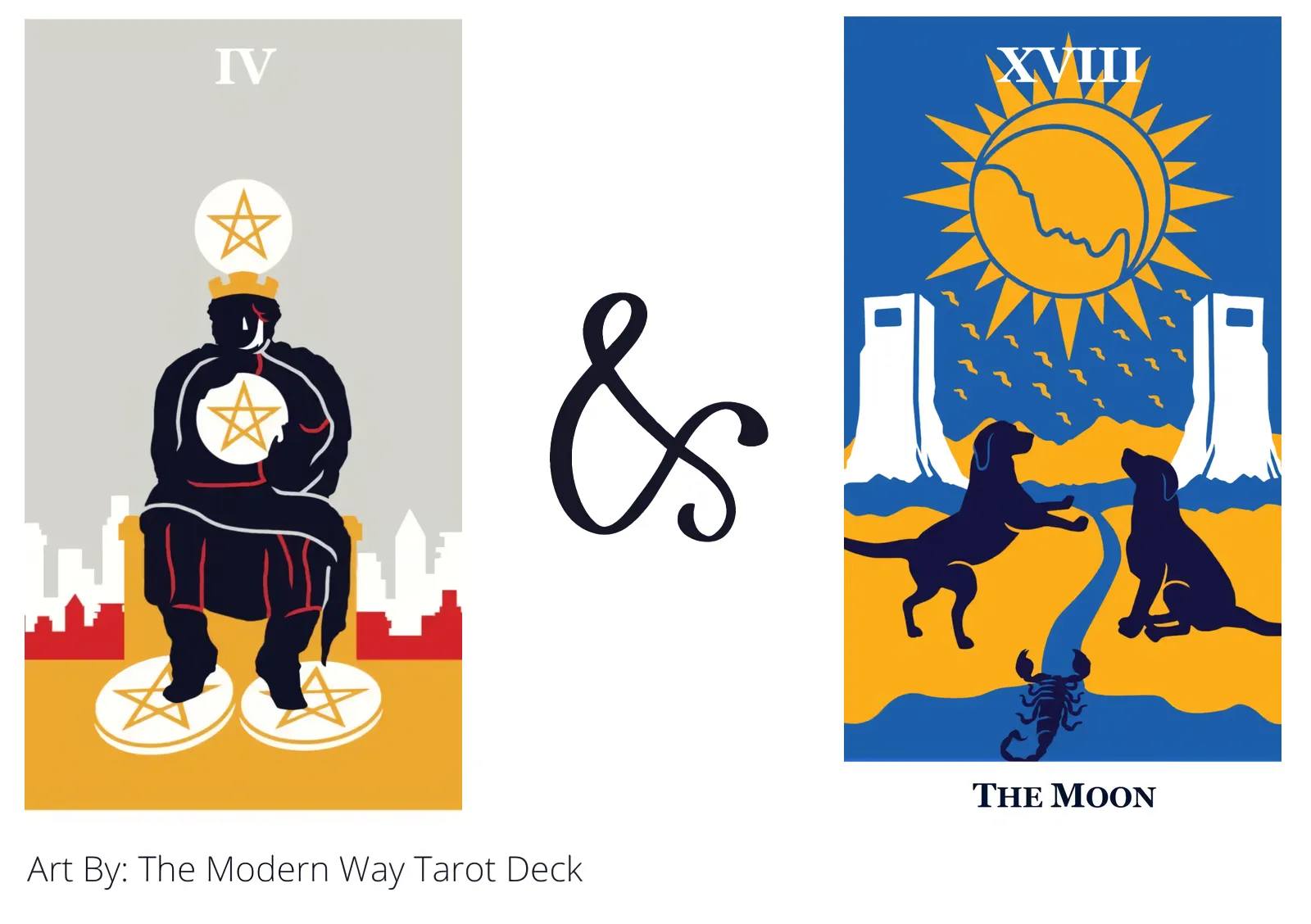 four of pentacles and the moon tarot cards together