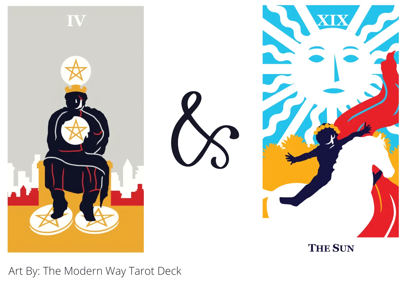 four of pentacles and the sun tarot cards together