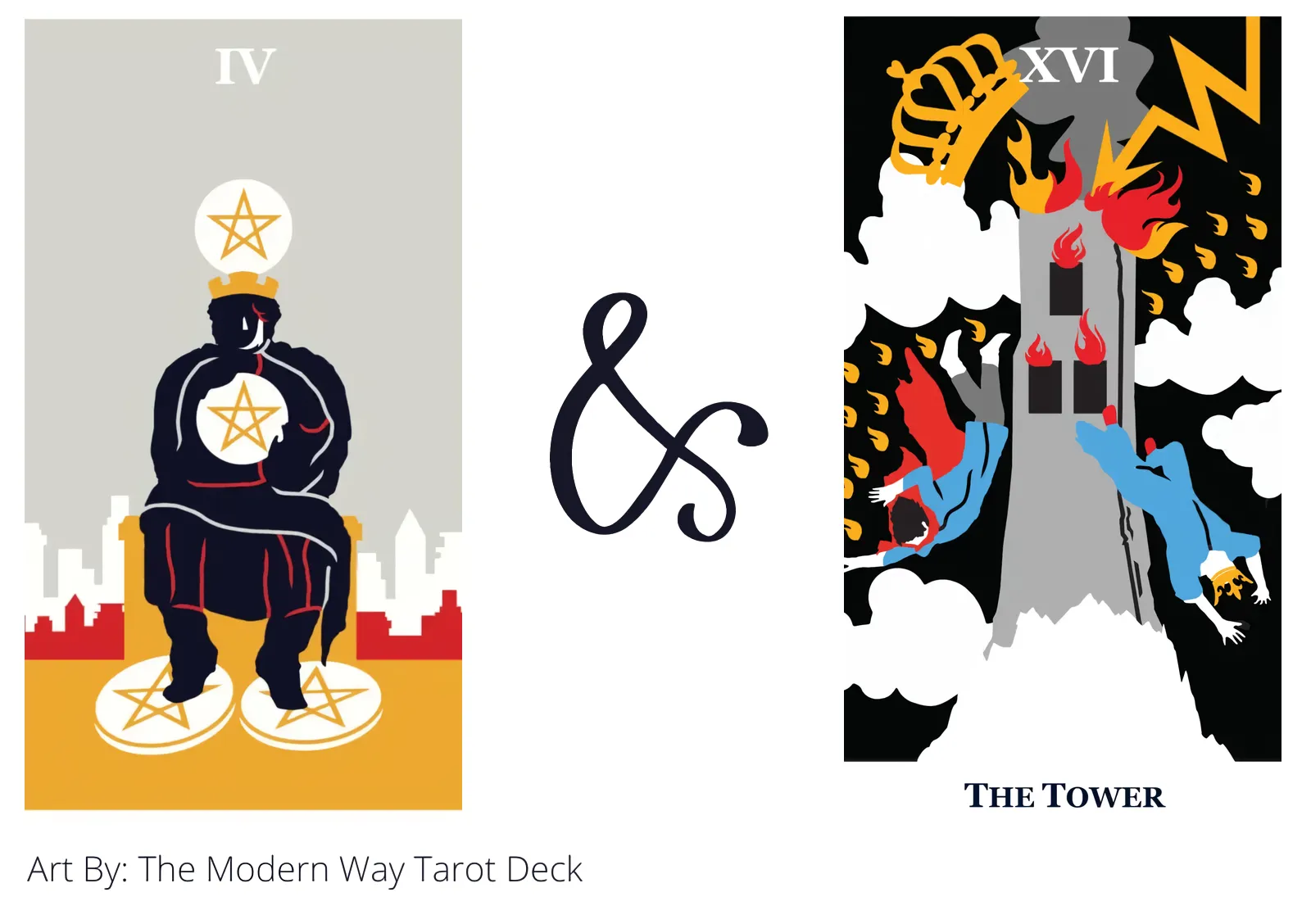 four of pentacles and the tower tarot cards together