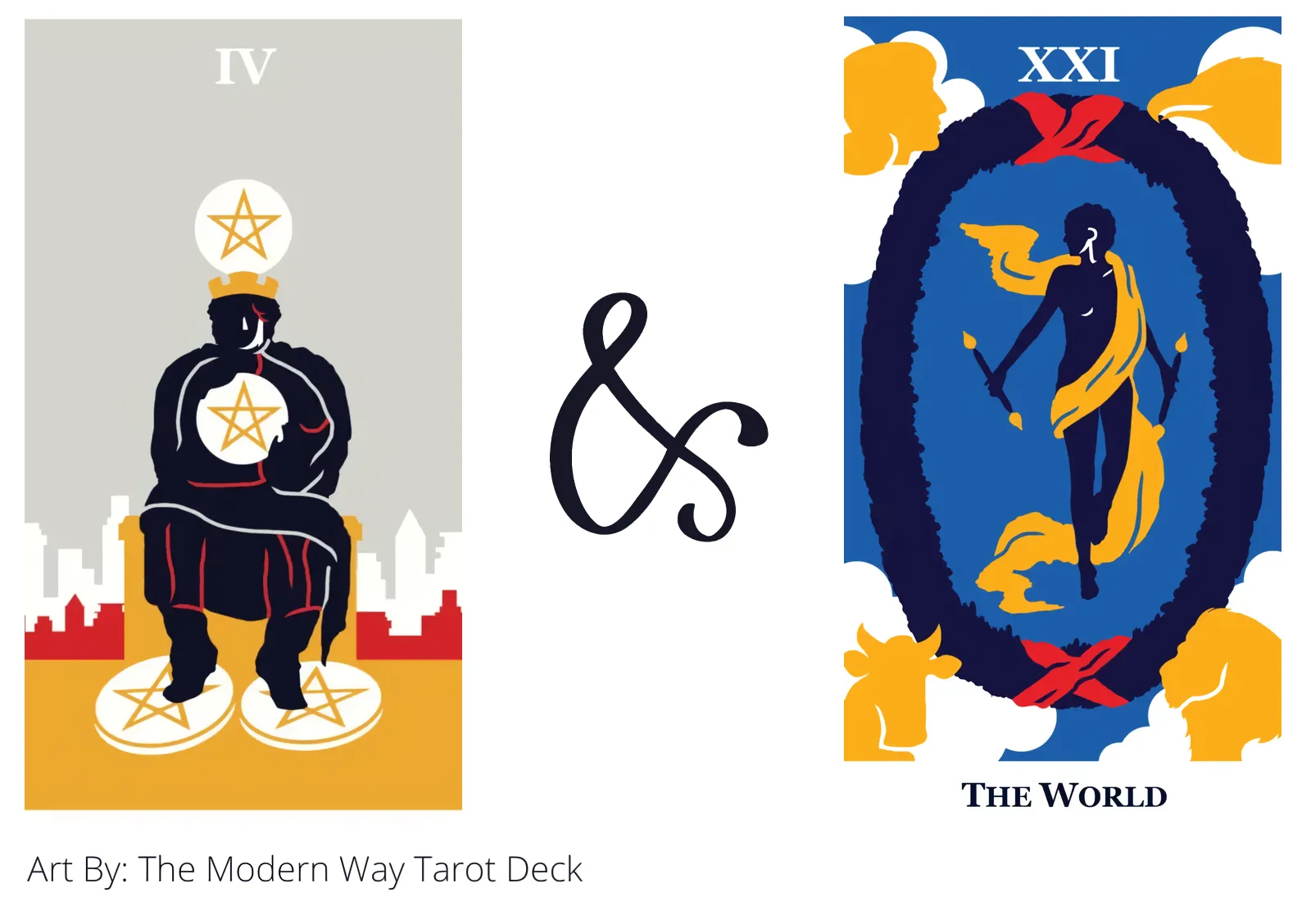 four of pentacles and the world tarot cards together