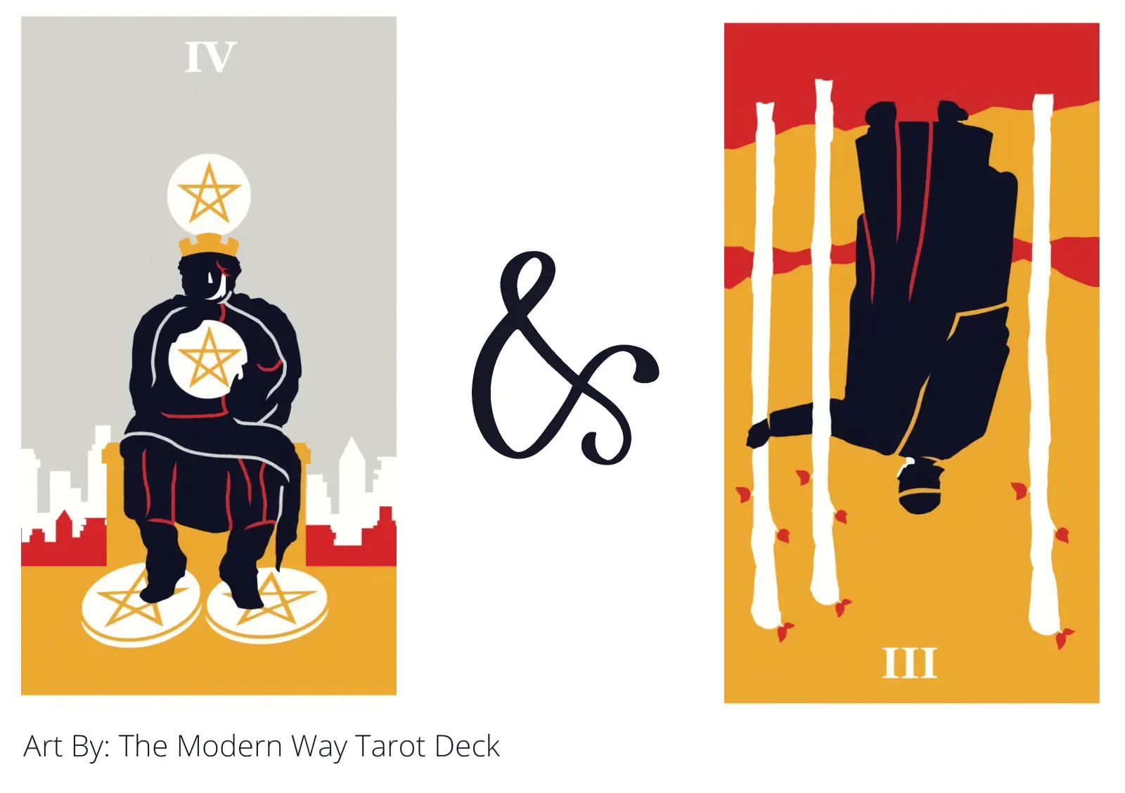 four of pentacles and three of wands reversed tarot cards together