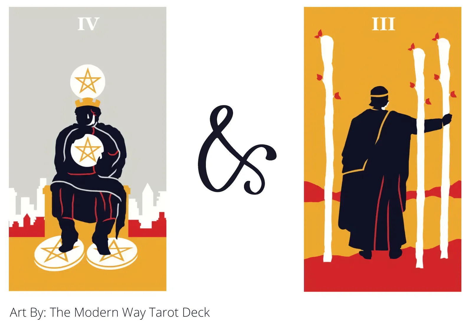 four of pentacles and three of wands tarot cards together