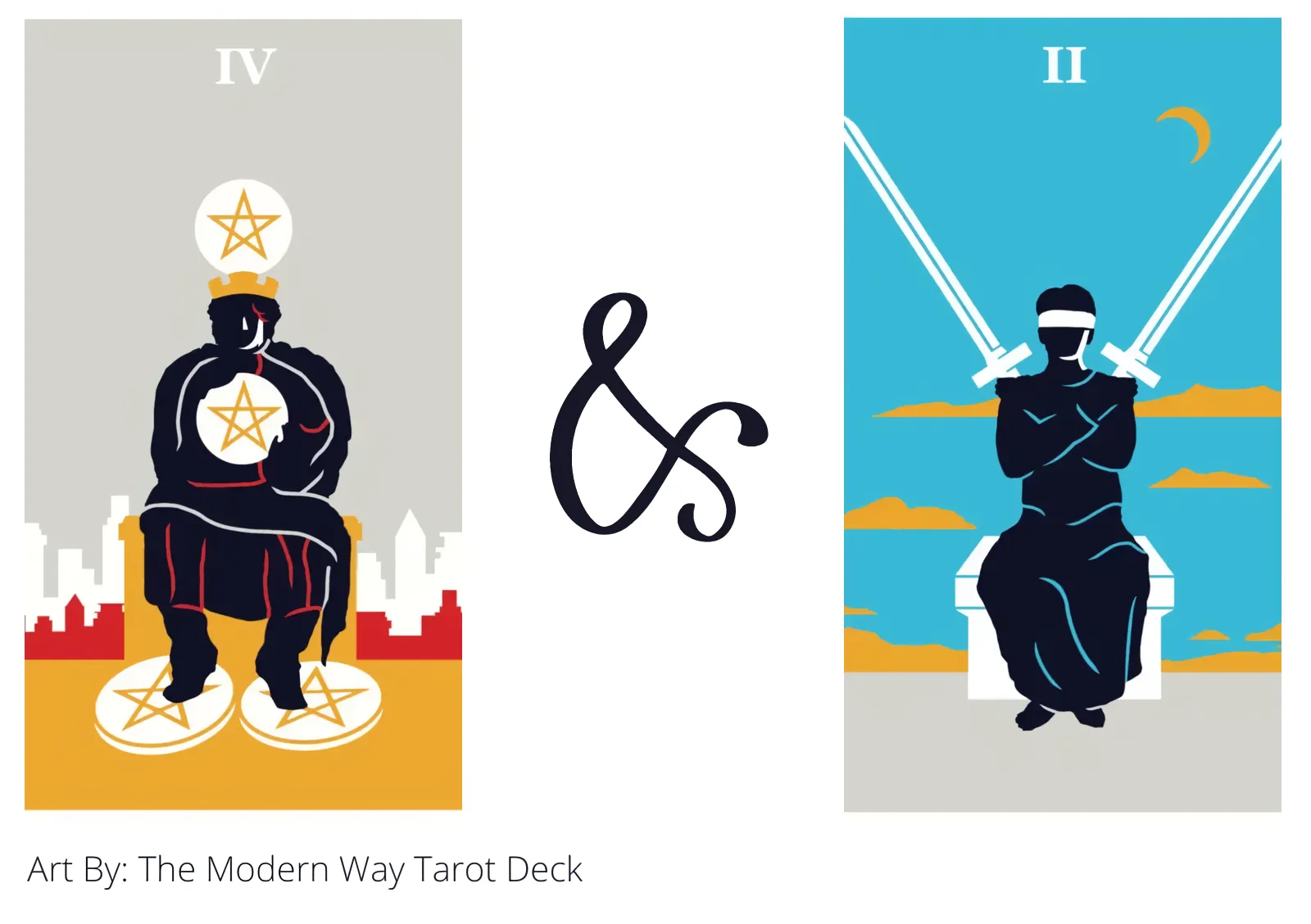 four of pentacles and two of swords tarot cards together