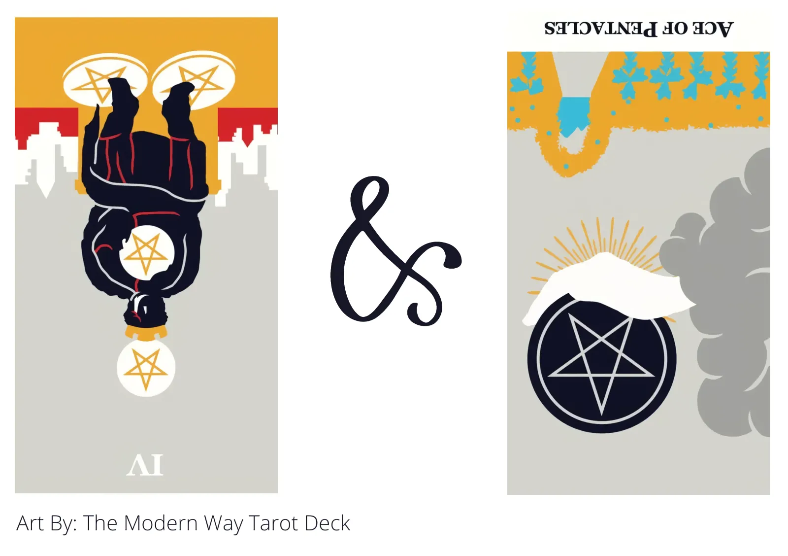 four of pentacles reversed and ace of pentacles reversed tarot cards together