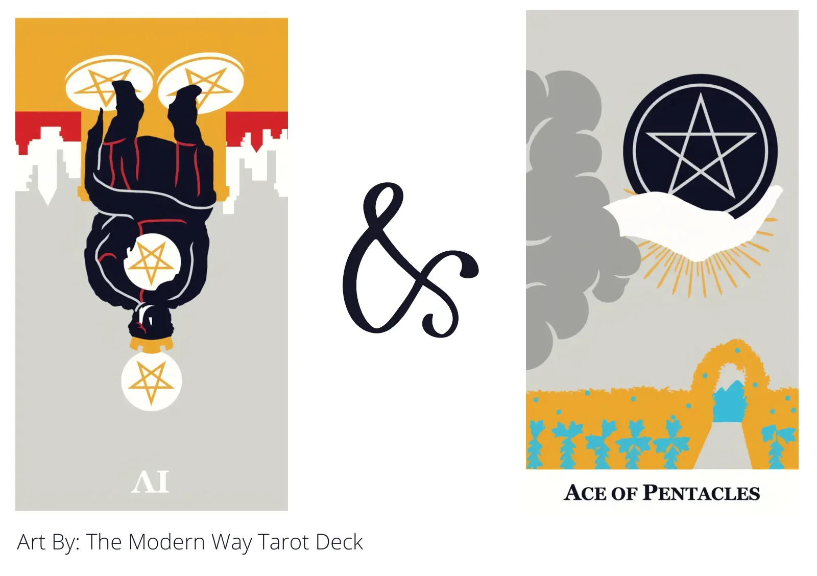 four of pentacles reversed and ace of pentacles tarot cards together