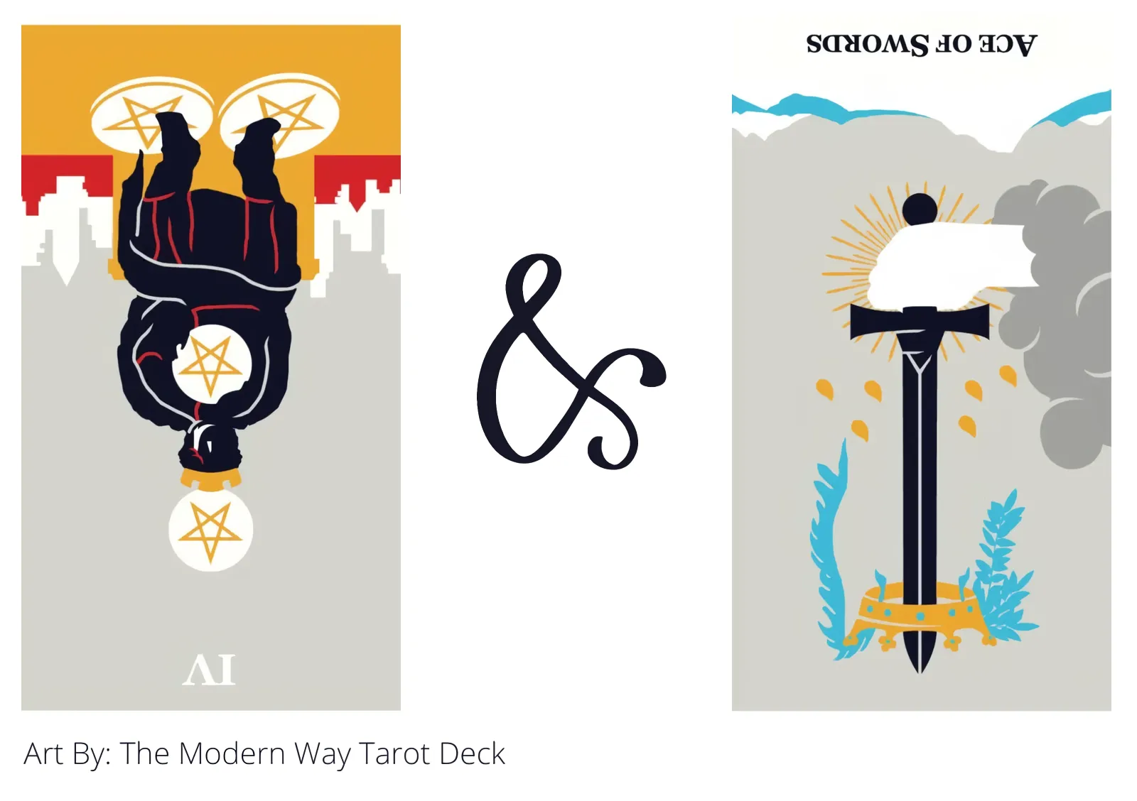 four of pentacles reversed and ace of swords reversed tarot cards together
