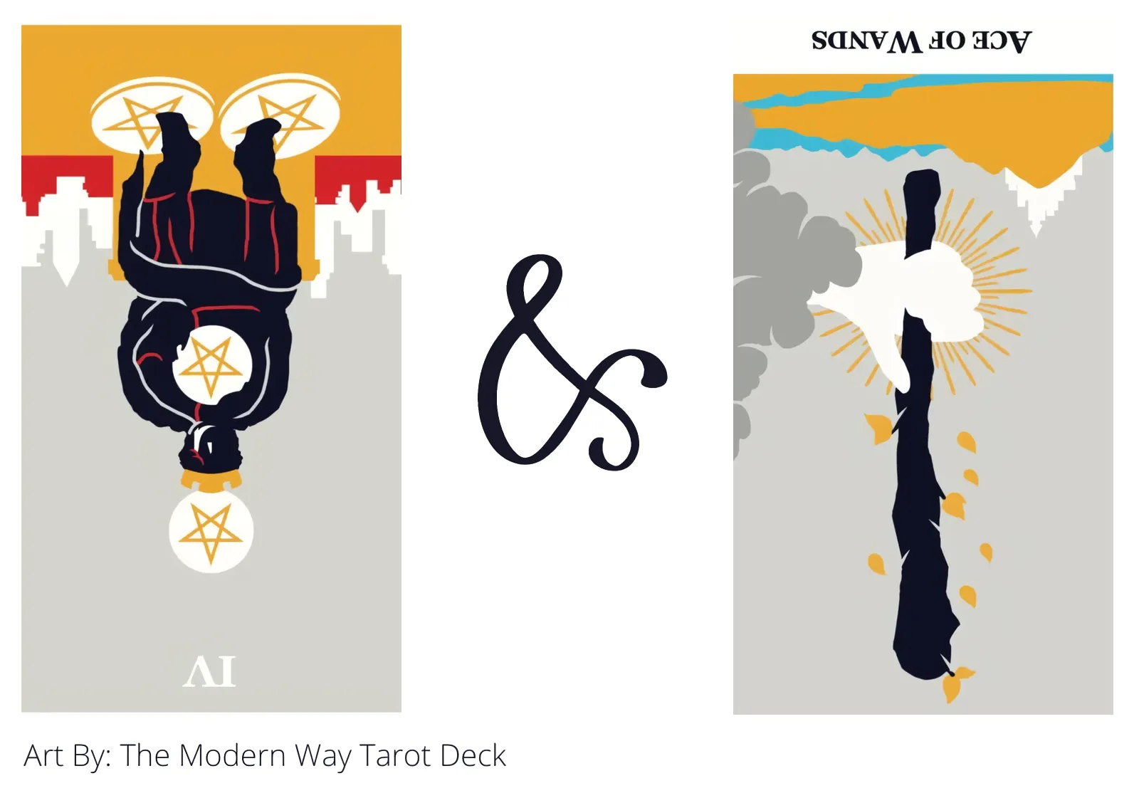 four of pentacles reversed and ace of wands reversed tarot cards together
