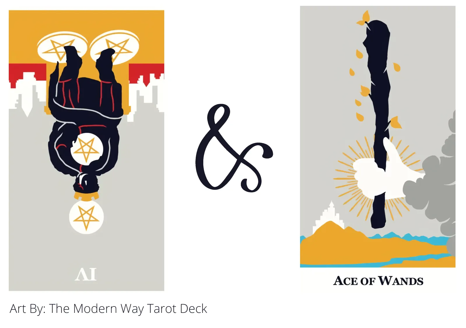 four of pentacles reversed and ace of wands tarot cards together