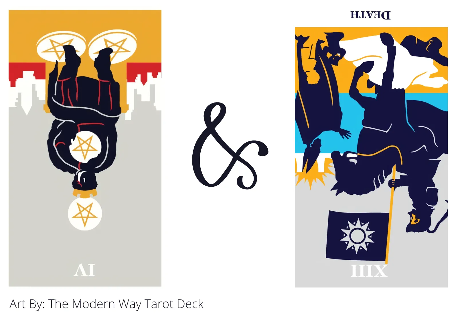 four of pentacles reversed and death reversed tarot cards together