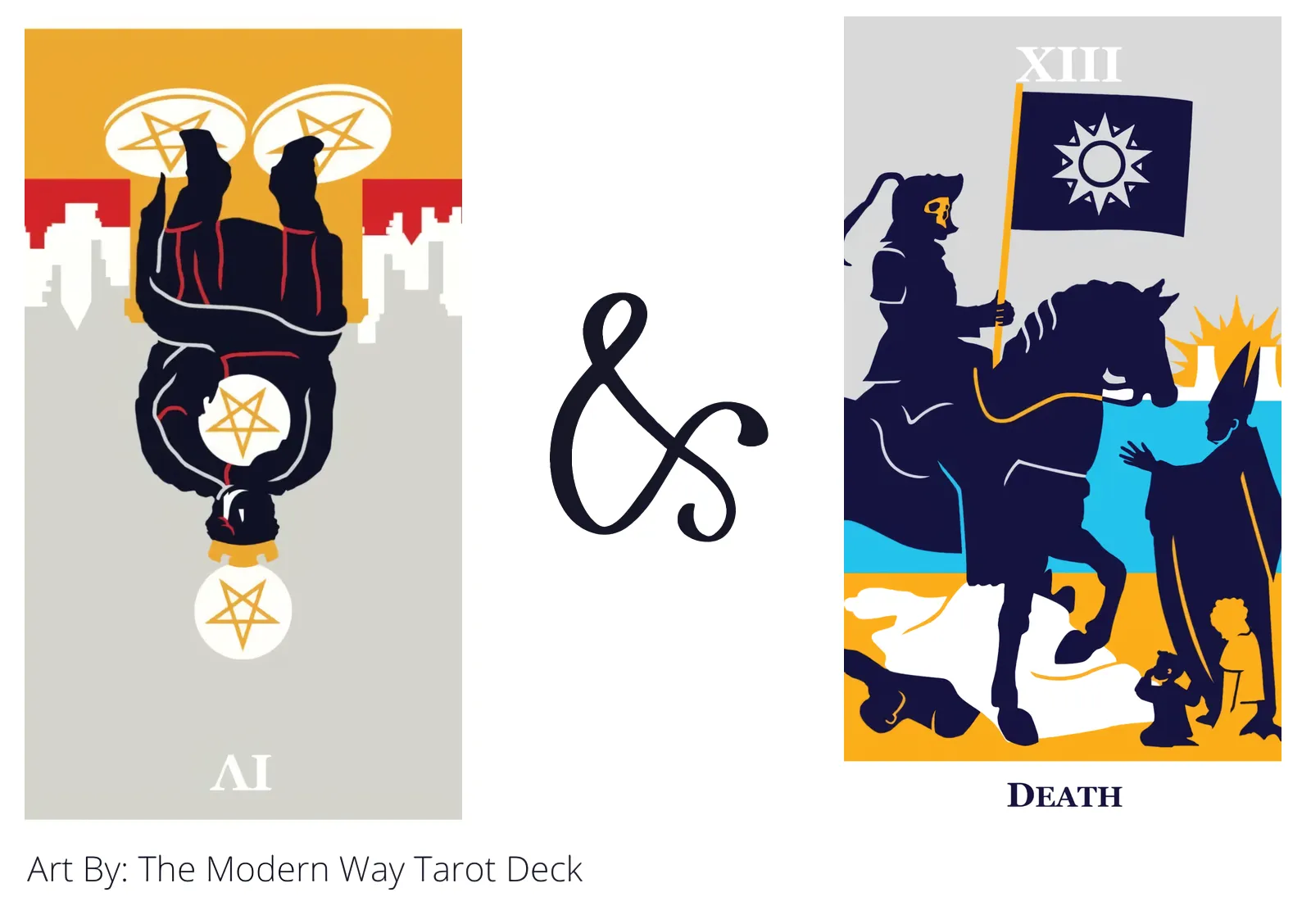 four of pentacles reversed and death tarot cards together