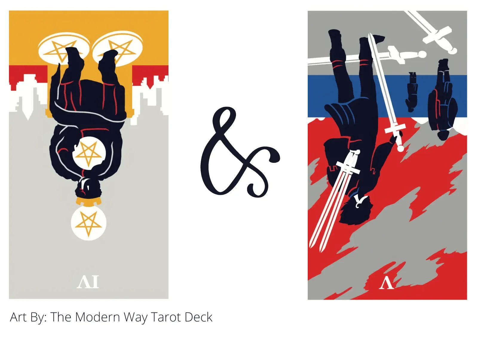 four of pentacles reversed and five of swords reversed tarot cards together