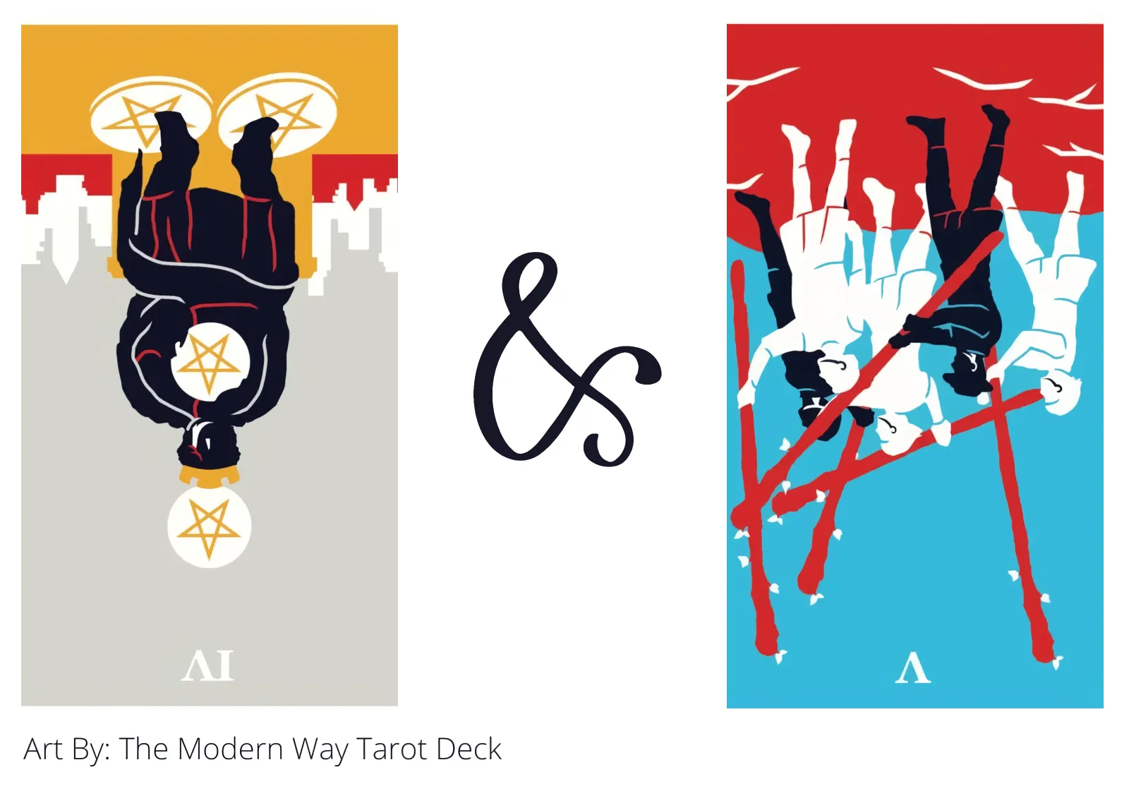 four of pentacles reversed and five of wands reversed tarot cards together