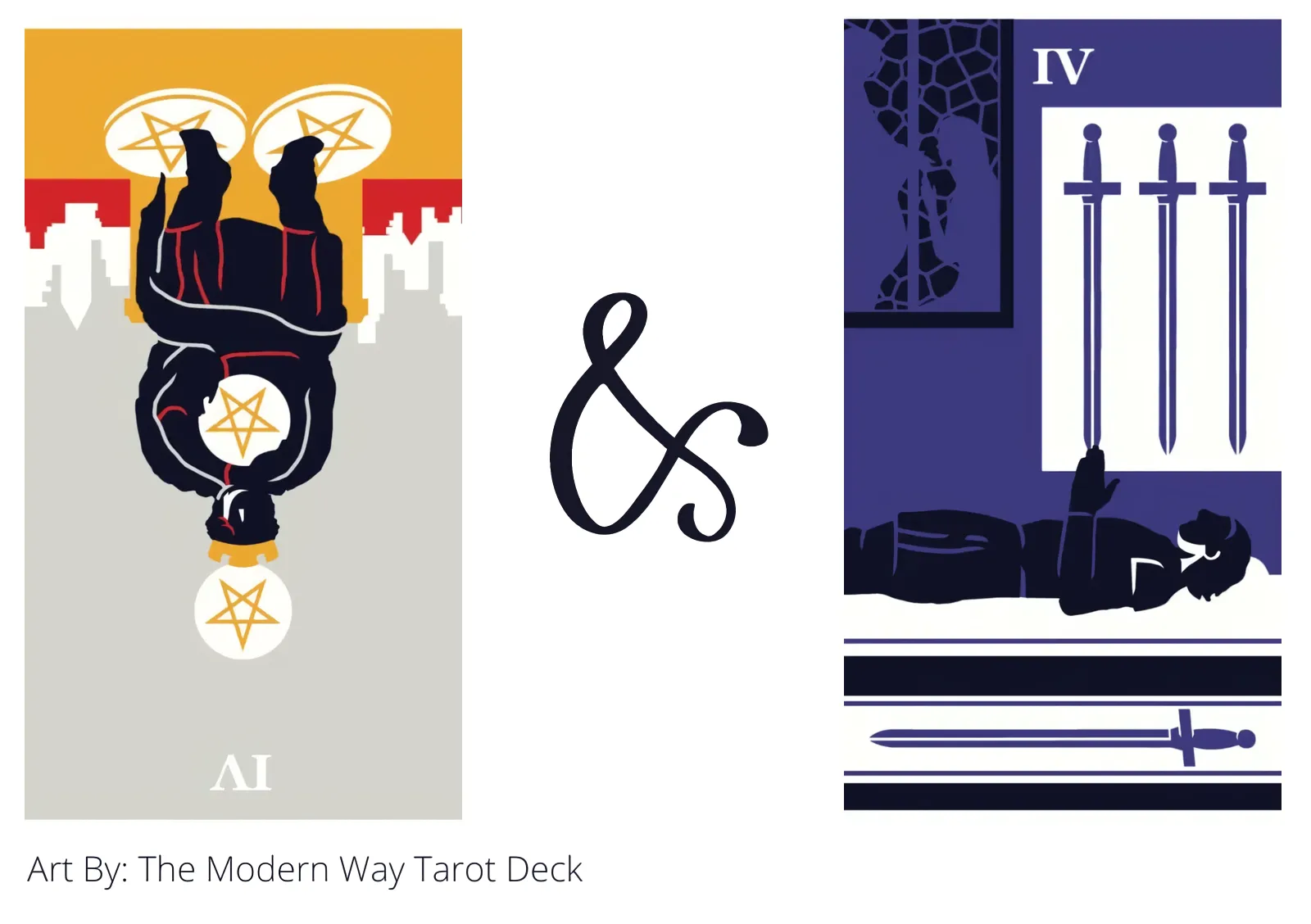 four of pentacles reversed and four of swords tarot cards together