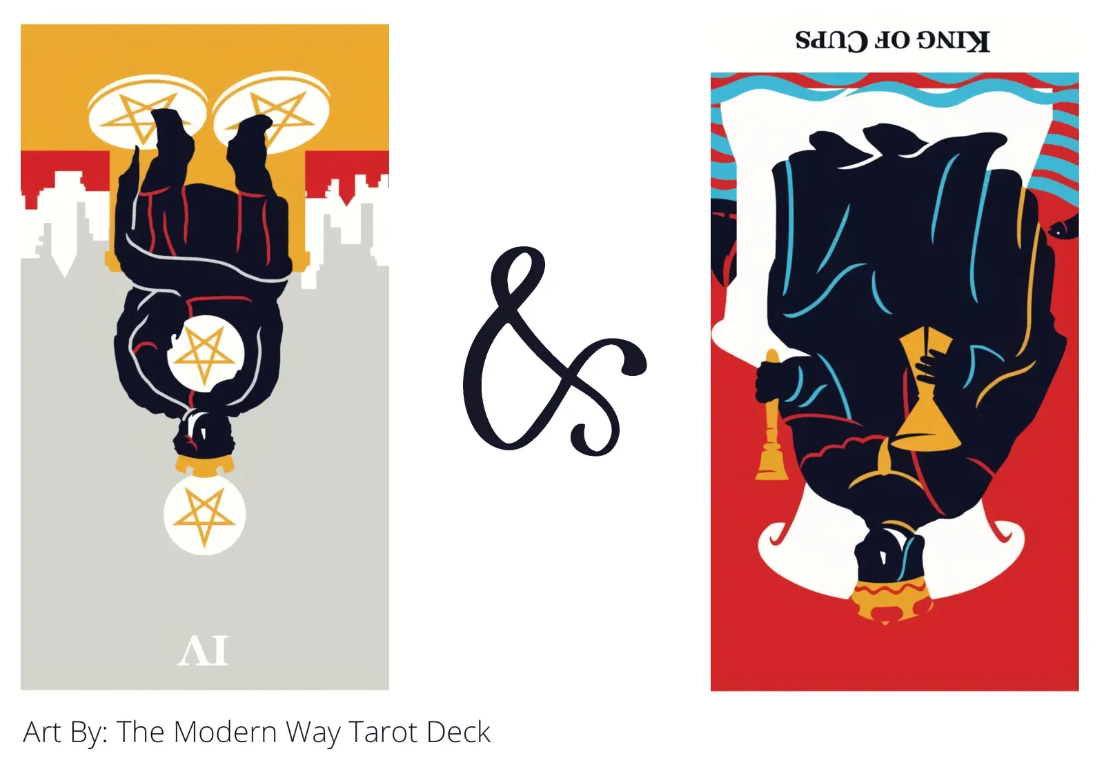 four of pentacles reversed and king of cups reversed tarot cards together
