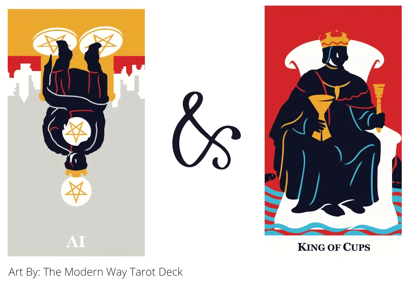 four of pentacles reversed and king of cups tarot cards together