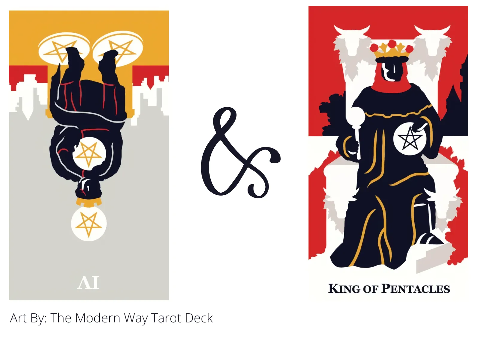 four of pentacles reversed and king of pentacles tarot cards together