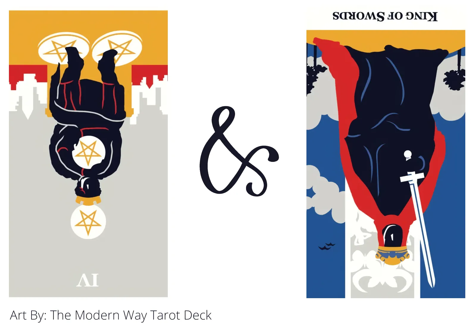 four of pentacles reversed and king of swords reversed tarot cards together