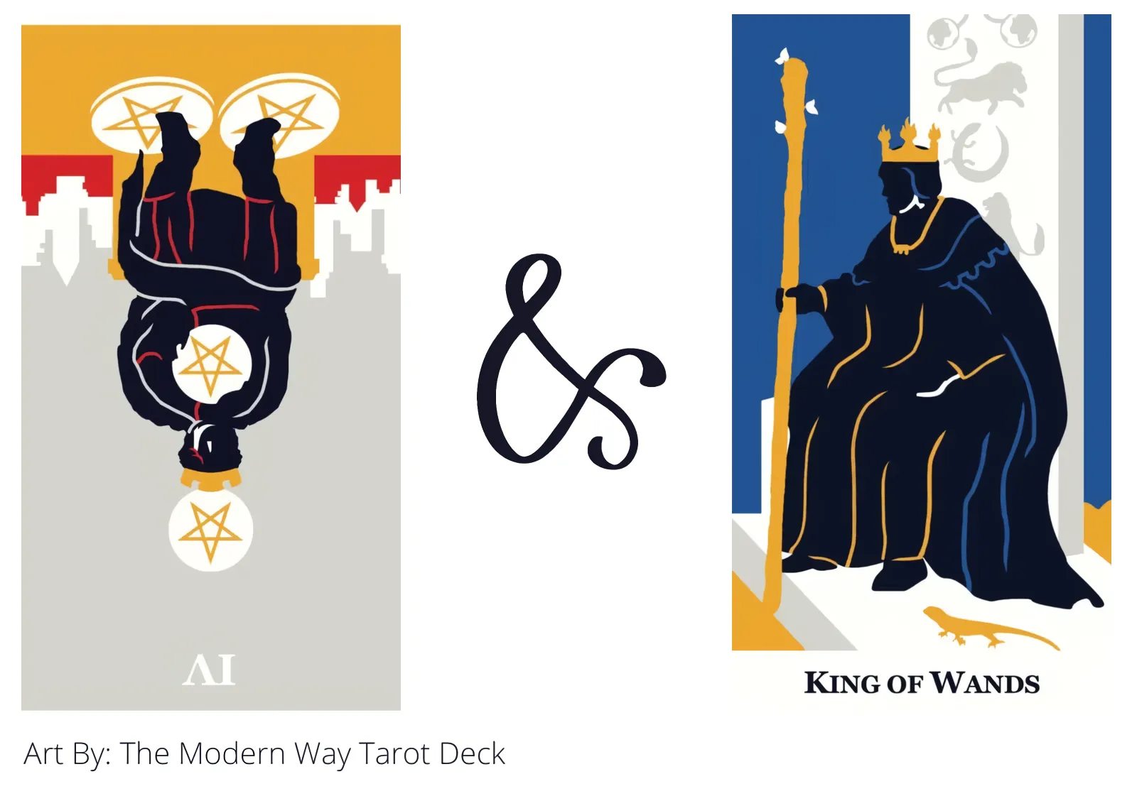 four of pentacles reversed and king of wands tarot cards together
