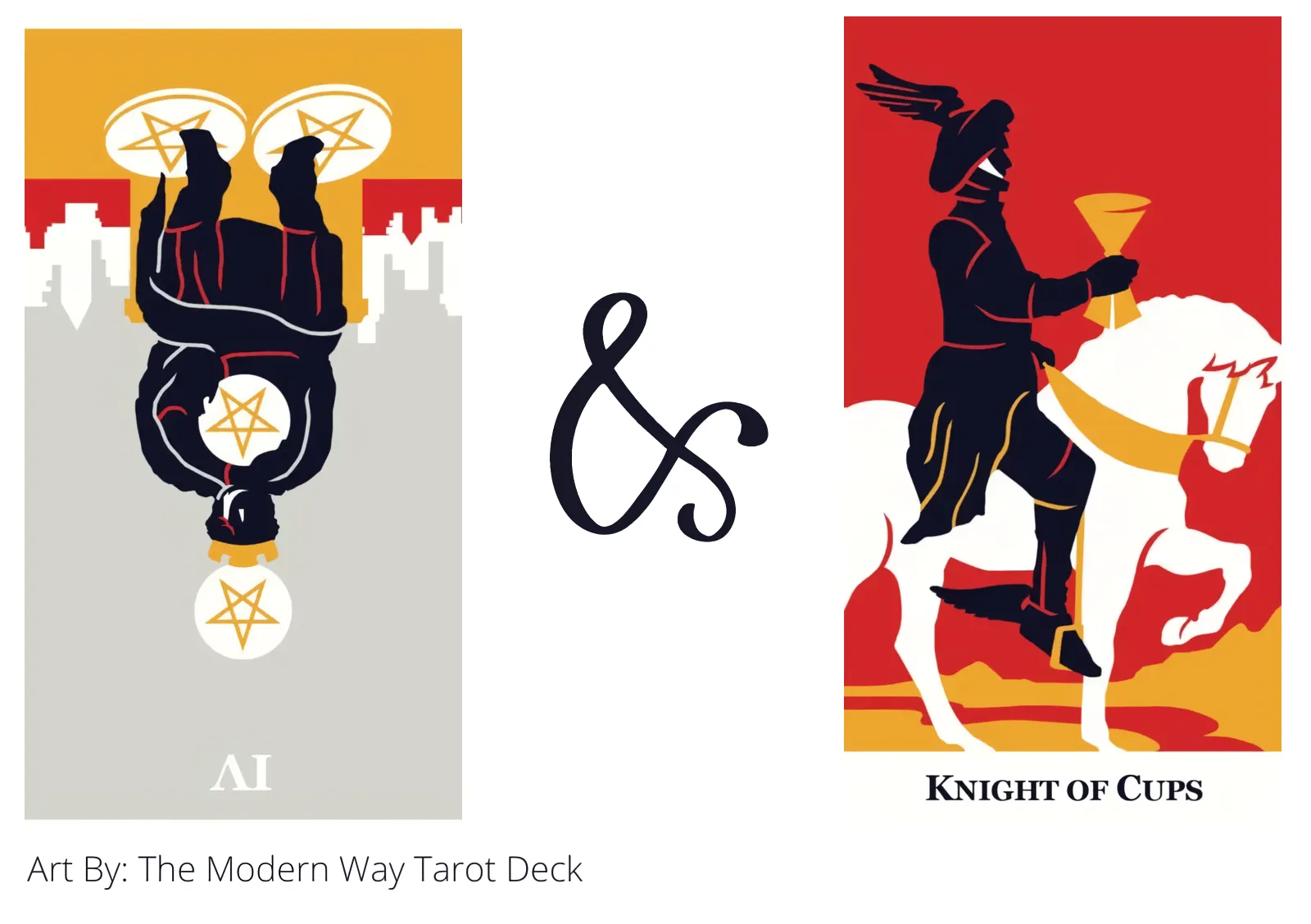 four of pentacles reversed and knight of cups tarot cards together