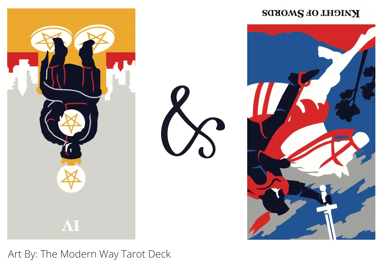 four of pentacles reversed and knight of swords reversed tarot cards together
