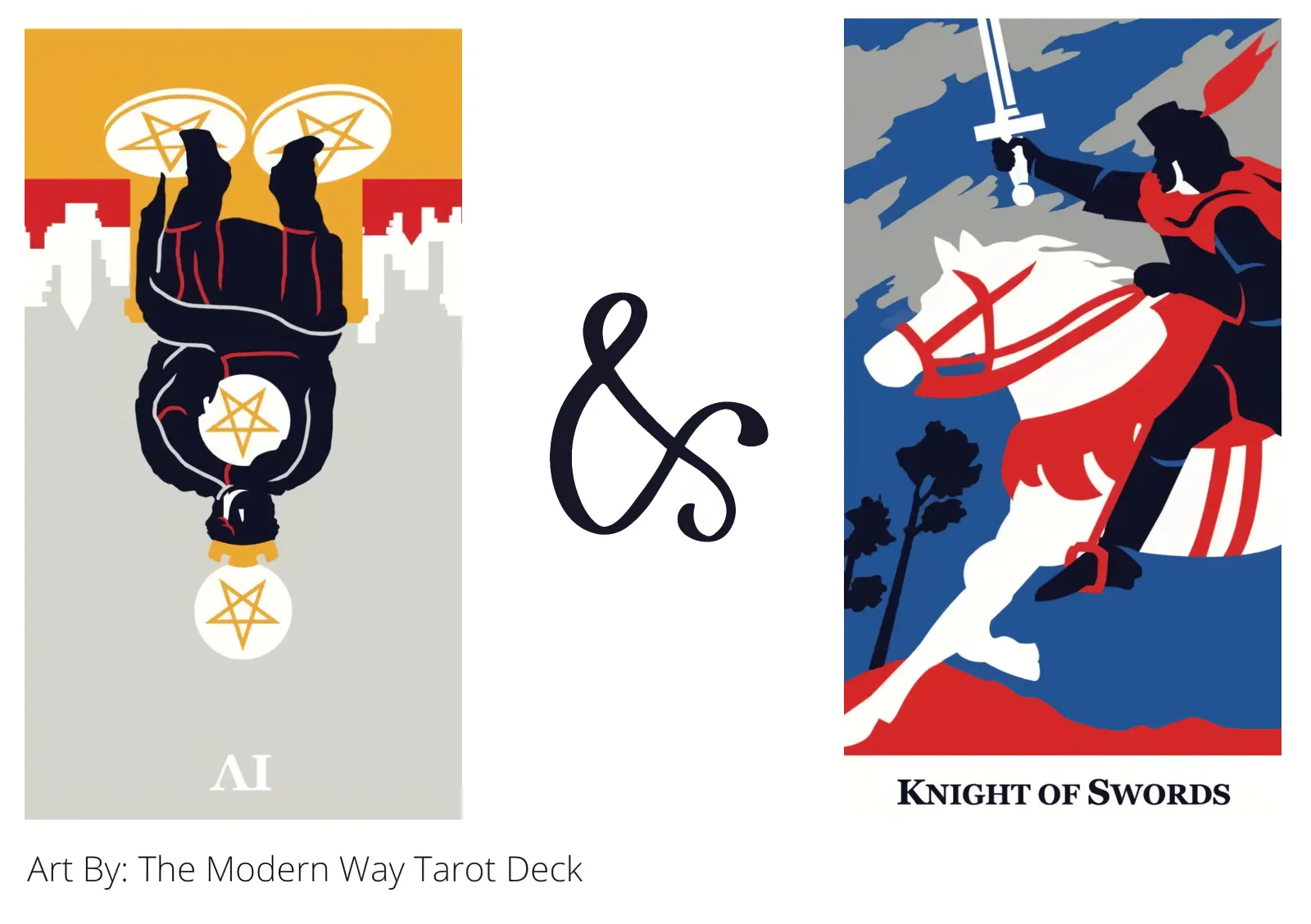 four of pentacles reversed and knight of swords tarot cards together