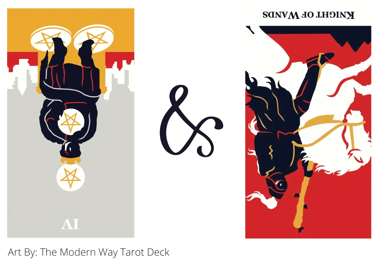 four of pentacles reversed and knight of wands reversed tarot cards together