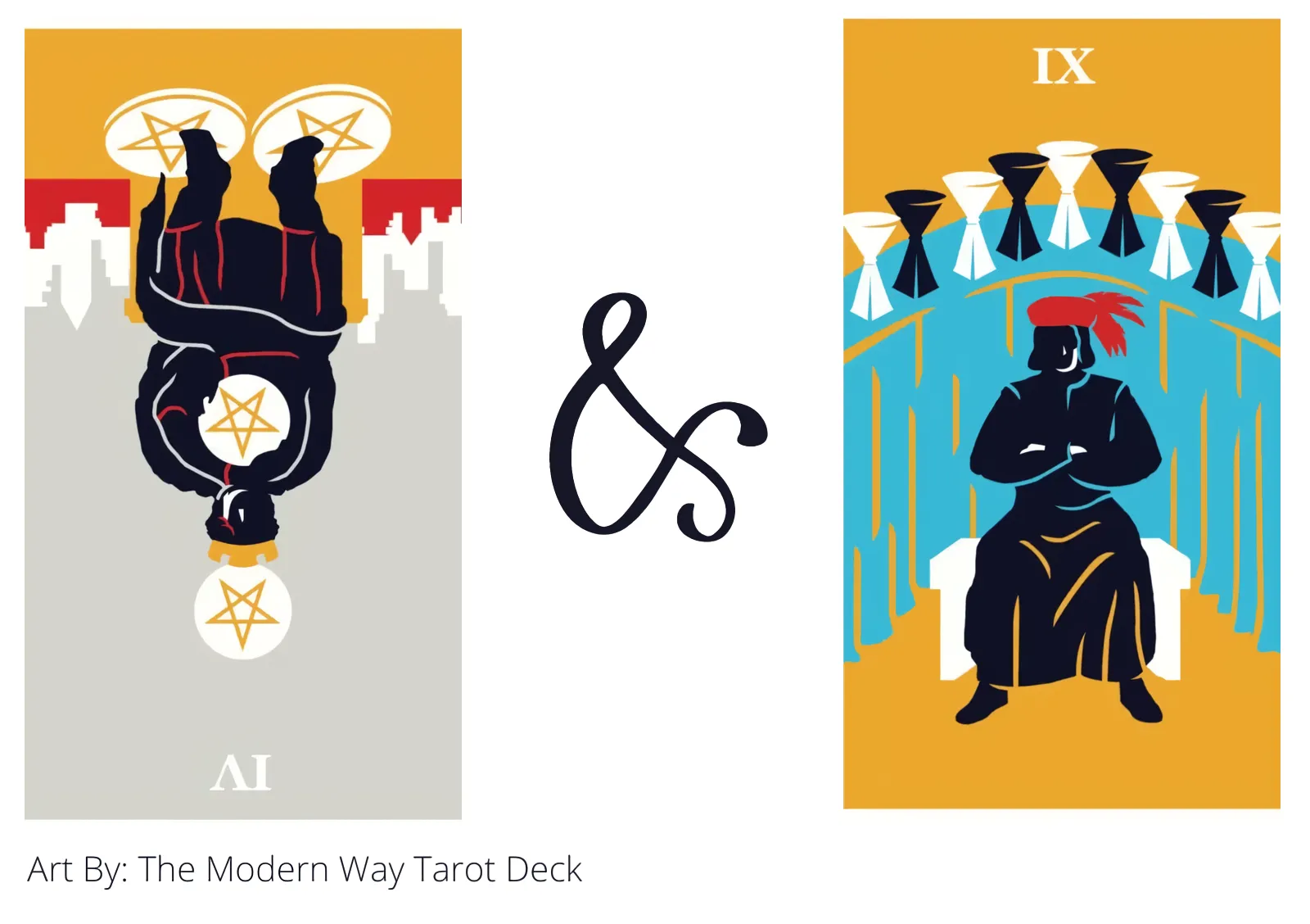 four of pentacles reversed and nine of cups tarot cards together