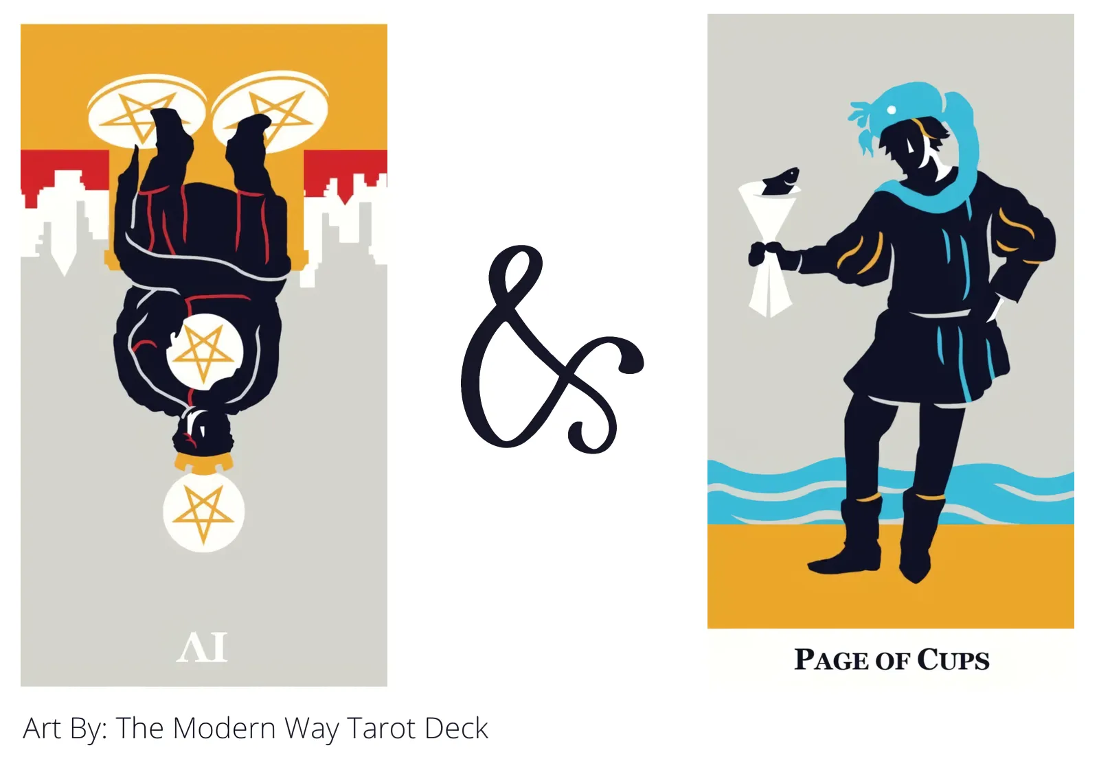 four of pentacles reversed and page of cups tarot cards together